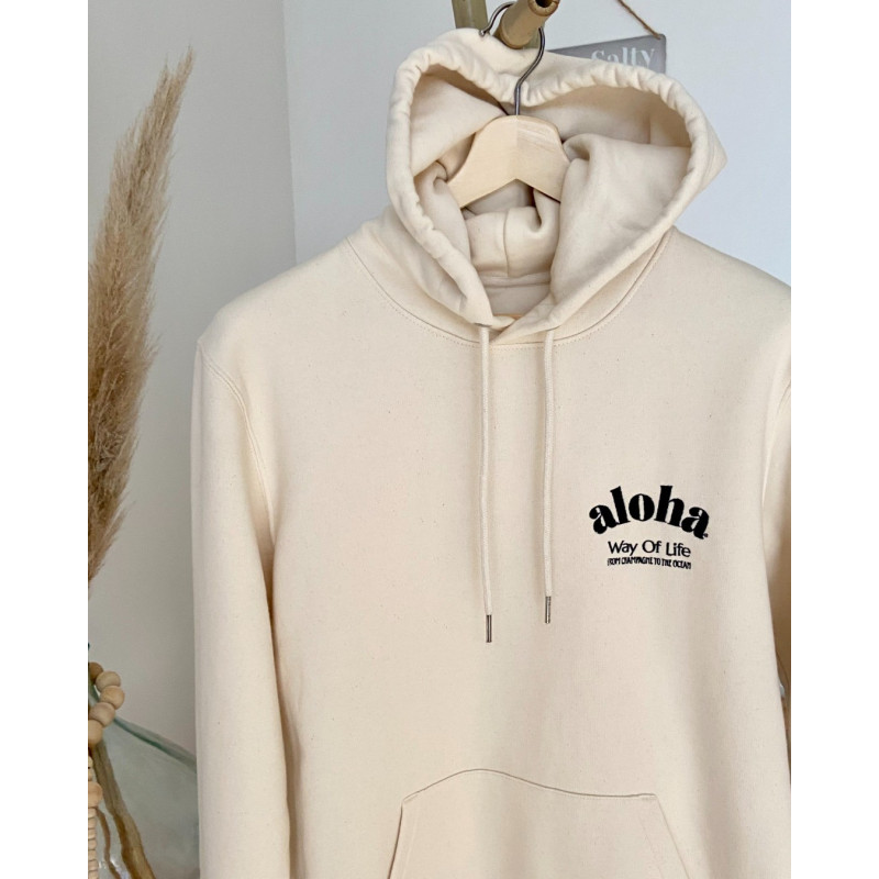 Sweat à capuche coton bio./ Hoodie " Aloha Way of life From Champagne to the Ocean"