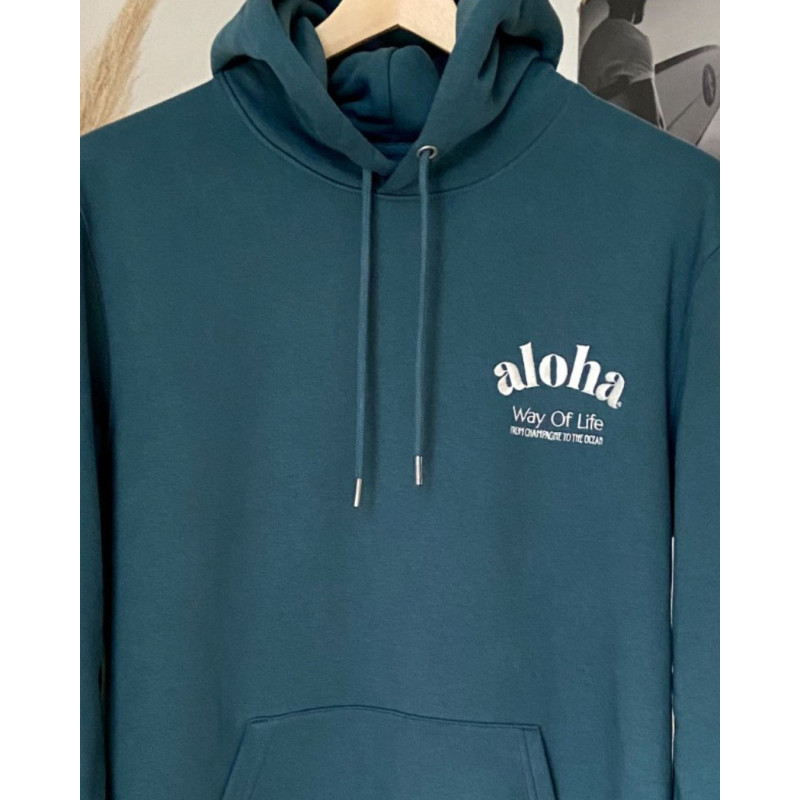 Sweat à capuche coton bio. / Hoodie " Aloha Way of life From Champagne to the Ocean"