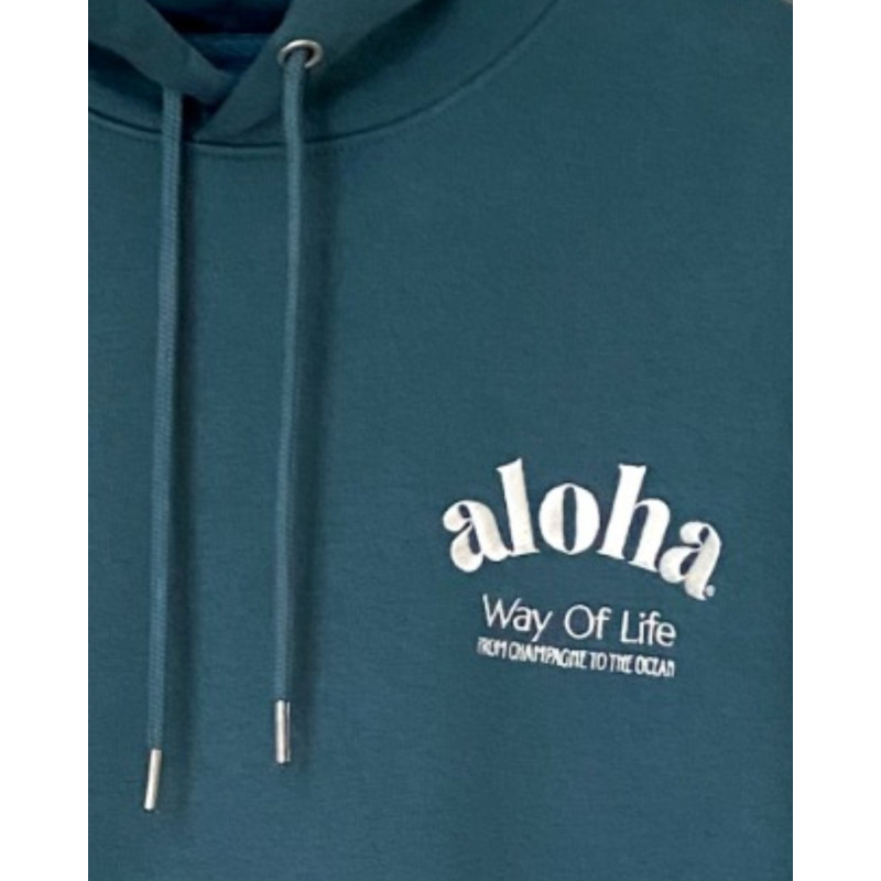 Sweat à capuche coton bio. / Hoodie " Aloha Way of life From Champagne to the Ocean"
