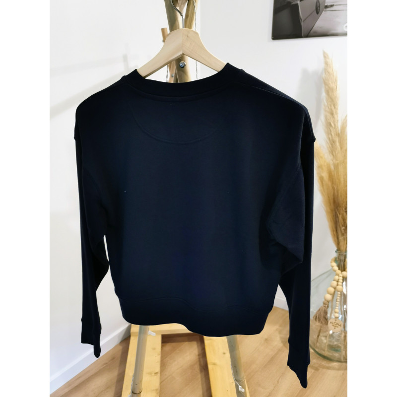 Sweat-Shirt Crop à col rond "Feel the Vibes Aloha Way of life ®", bleu marine.
