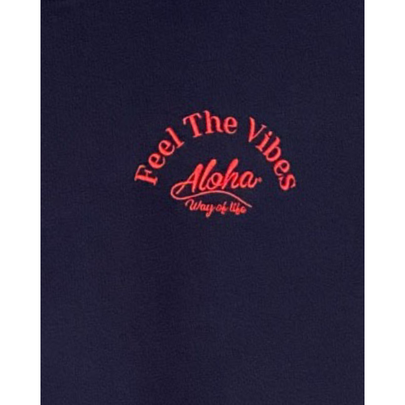 Sweat-Shirt Crop à col rond "Feel the Vibes Aloha Way of life ®", bleu marine.