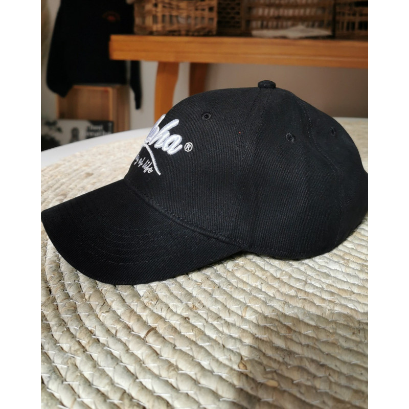 casquette baseball noire broderie aloha way of life marque française, mode lifestyle