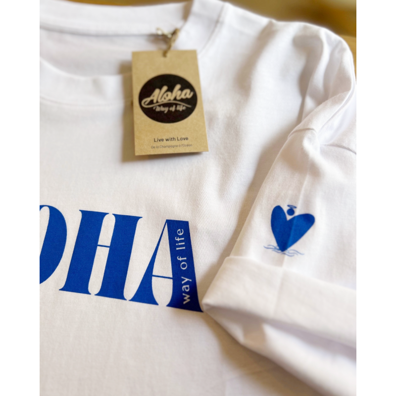 Tee-Shirt mixte 100% coton Bio, Aloha Way of life ® + Coeur Aloha
