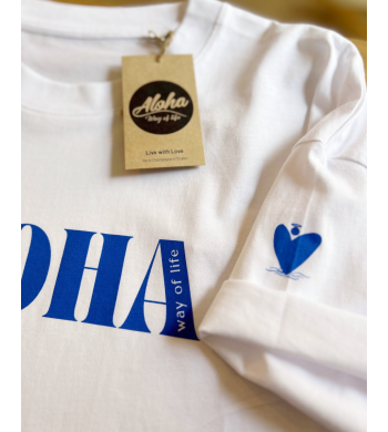 T-Shirt blanc & bleu océan Aloha Ange-coeur Aloha Way of life ®