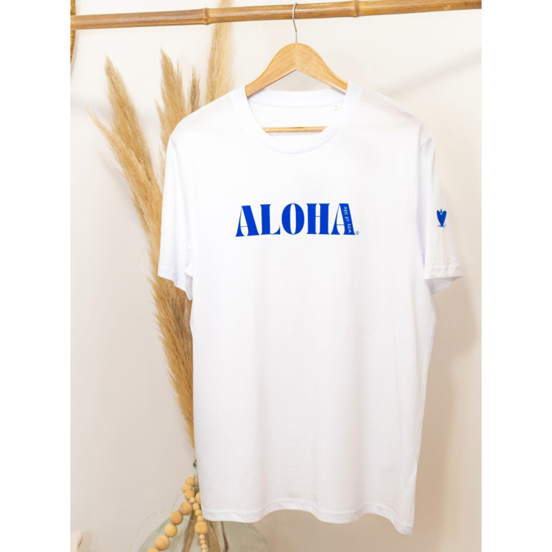 T-shirt Aloha way of life + coeur aloha bleu vif - mixte - coton bio