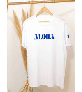 T-shirt Aloha way of life + coeur aloha bleu vif - mixte - coton bio