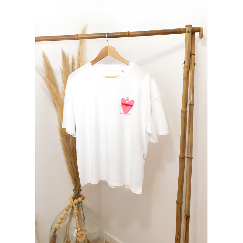 Tee-Shirt Coeur Amour Aloha Way of life ® coton Bio Blanc, Mode lifestyle.