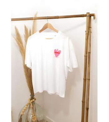 T-Shirt femme blanc 100% coton bio. Ange-Coeur Amour Aloha Way of life®