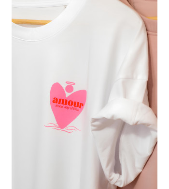 TSHIRT FEMME LOOSE ALOHA WAY OF LIFE BLANC LOGO ANGE COEUR AMOUR ROSE