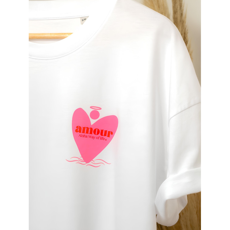 Tee-Shirt Coeur Amour Aloha Way of life ® coton Bio Blanc, Mode lifestyle.