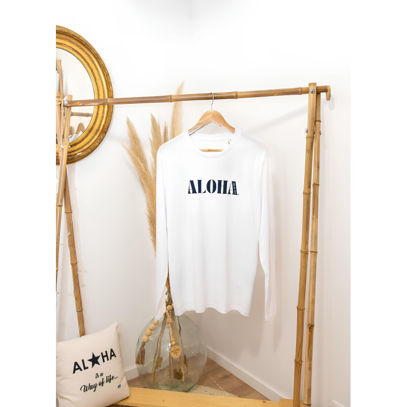 T-shirt manches longues Aloha Way of life coton bio logo bleu marine
