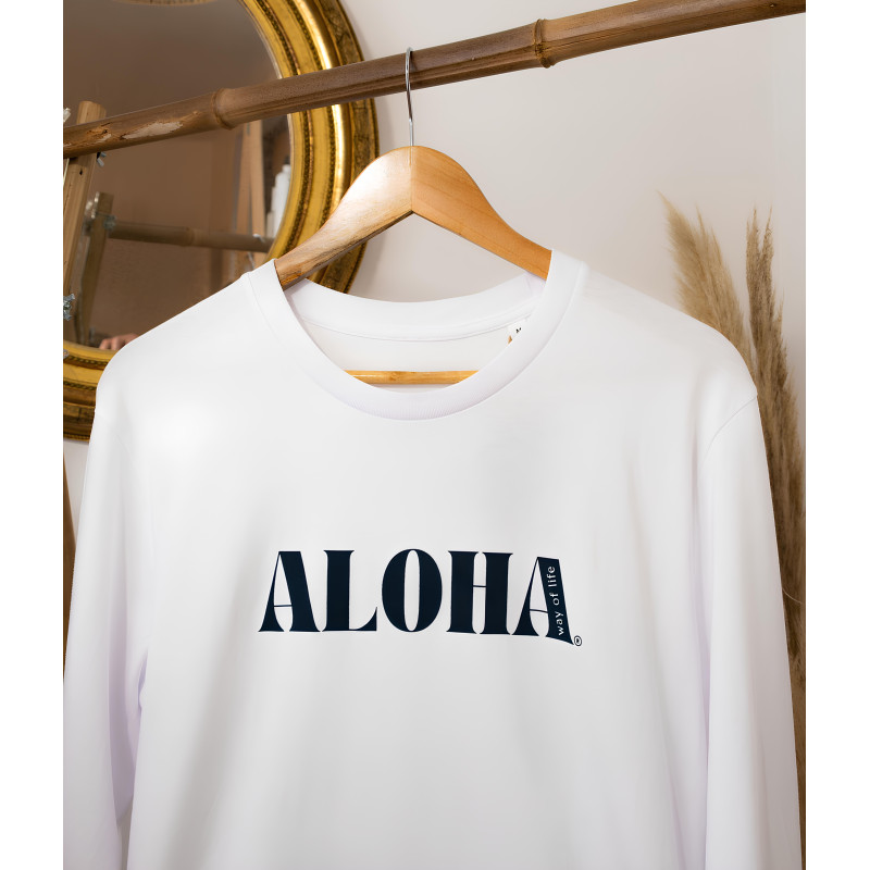T-Shirt 100% coton bio. manches longues - Aloha Way of life, Blanc
