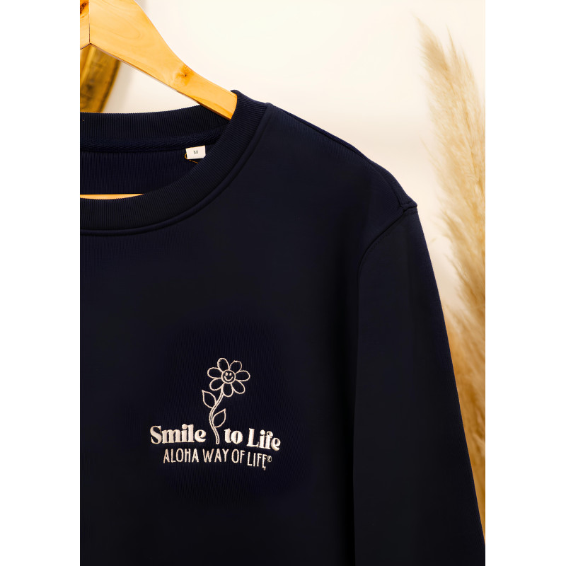 Sweat coton bio. Bleu marine Smile to life - Aloha Way of life