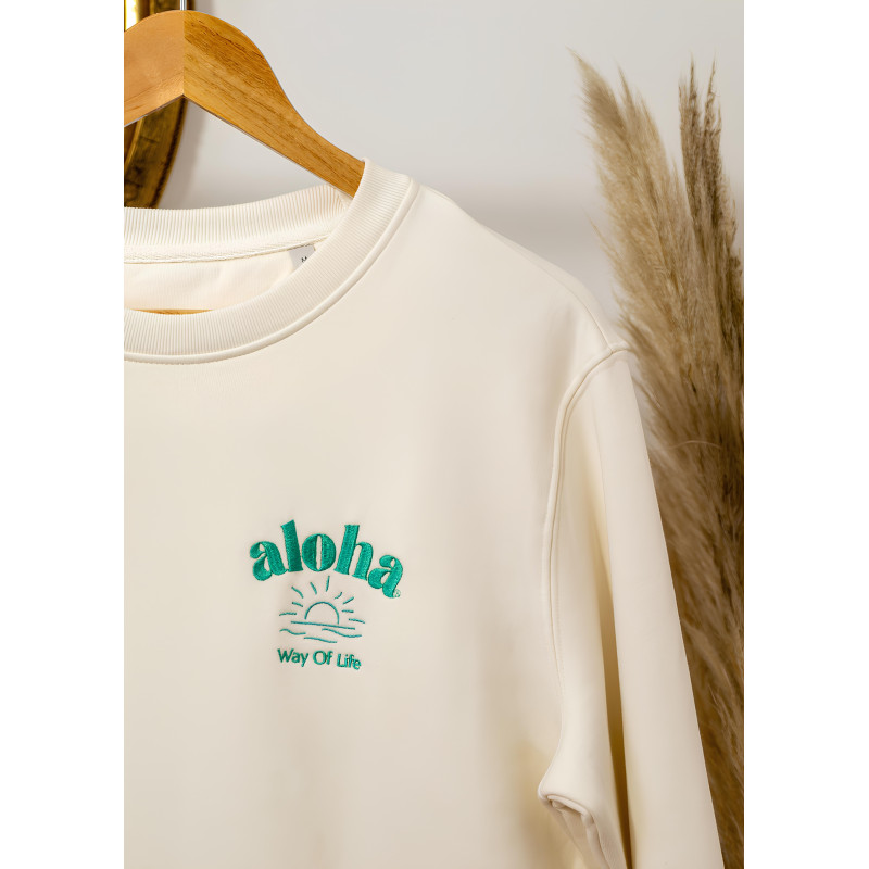 SWEAT BRODE SOLEIL COUCHANT ALOHA WAY OF LIFE IVOIRE + VERT