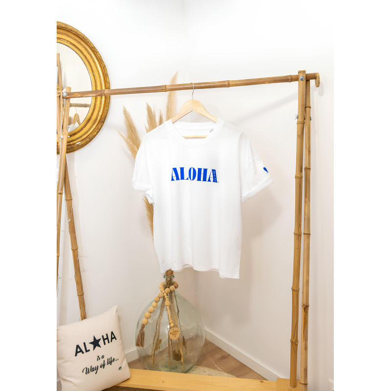 Tee-Shirt femme Aloha Way of life ® coton Bio Blanc, Mode lifestyle.