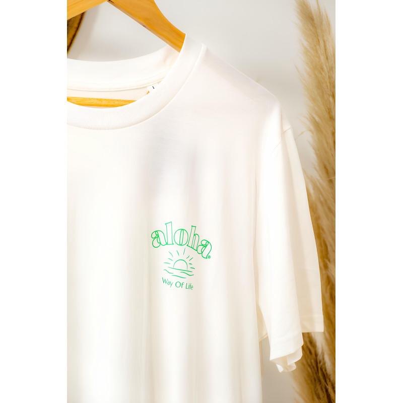 Tee-Shirt mixte 100% coton Bio, Soleil couchant/ Aloha Way of life ®