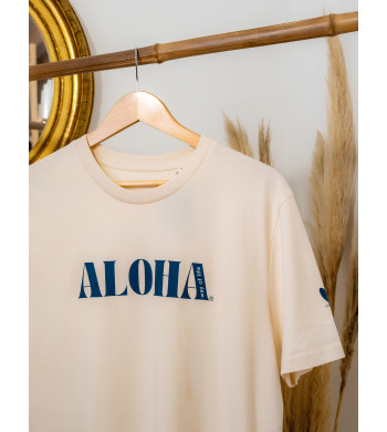 T-Shirt mixte Aloha way of life raw natural + logo Coeur Aloha bleu canard