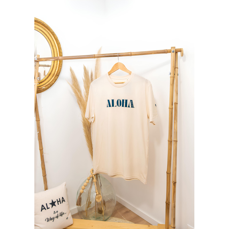 Tee-Shirt mixte 100% coton Bio, Aloha Way of life ® + Coeur Aloha - Raw natural