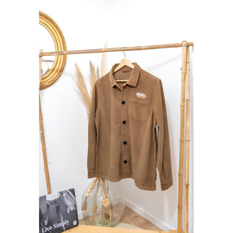 Surchemise Velours Côtelé Mixte Camel – 100% Coton Biologique - Broderie Aloha Way of life