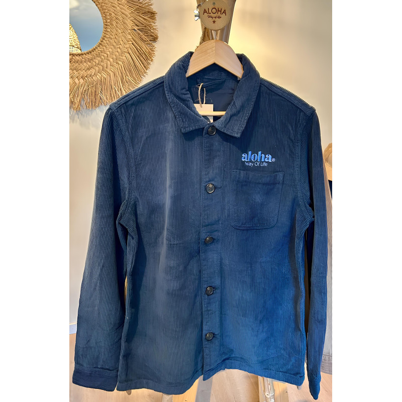 Surchemise en velours côtelé, 100% coton biologique - Broderie Aloha Way of life