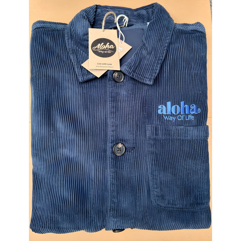 Surchemise en velours côtelé, 100% coton biologique - Broderie Aloha Way of life