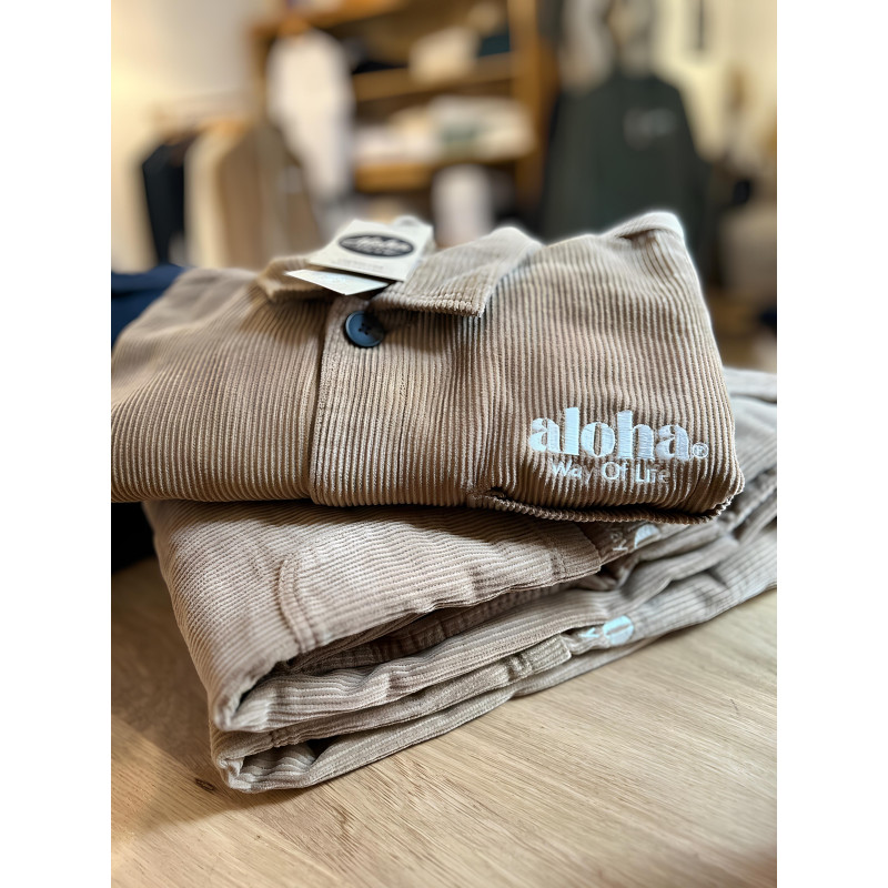 Surchemise en velours côtelé Camel, brodée Aloha Way of life - Mode lifestyle
