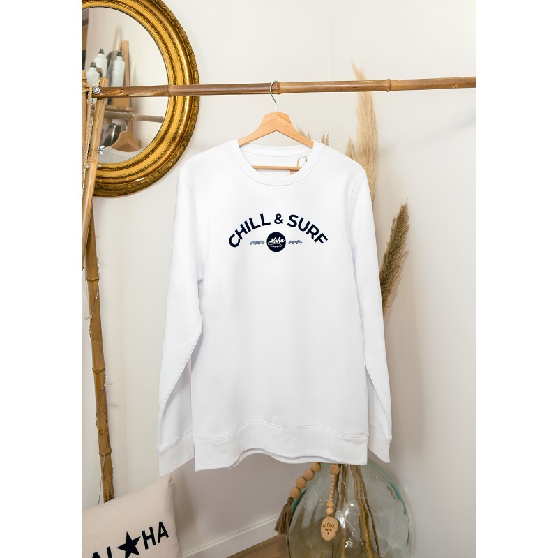 Sweat CHILL & SURF logo velour- Aloha Way of life ® Beach & Surflifestyle
