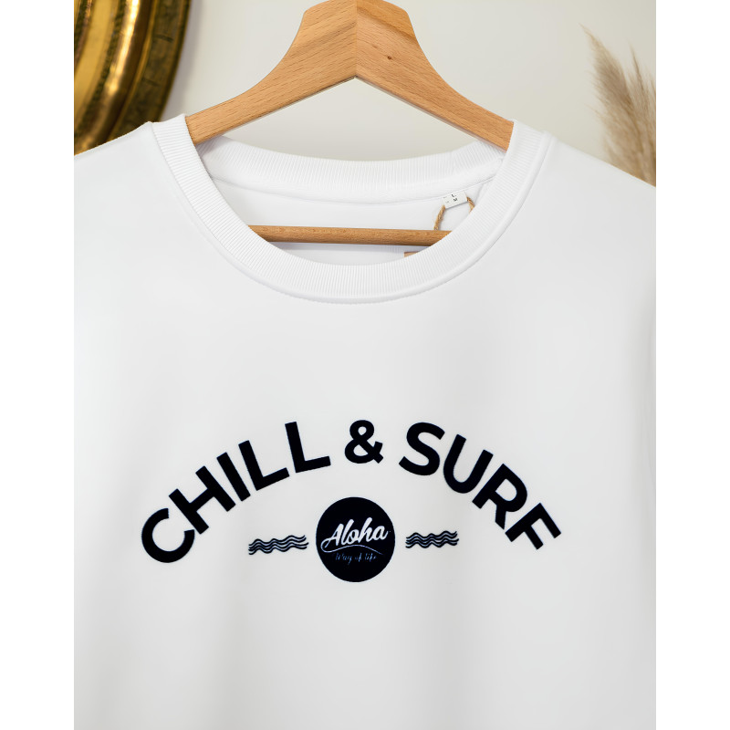 Sweat CHILL & SURF logo velour- Aloha Way of life ® Beach & Surflifestyle