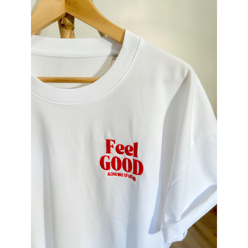 T-SHIRT FEMME BRODE FEEL GOOD ALOHA WAY OF LIFE 100% COTON BIO