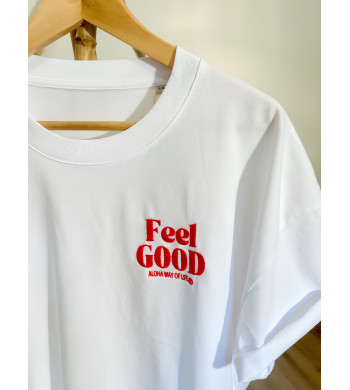 T-SHIRT FEMME BRODE FEEL GOOD ALOHA WAY OF LIFE 100% COTON BIO