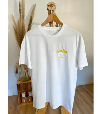 T-SHIRT SOLEIL ALOHA WAY OF LIFE BLANC BRODE JAUNE