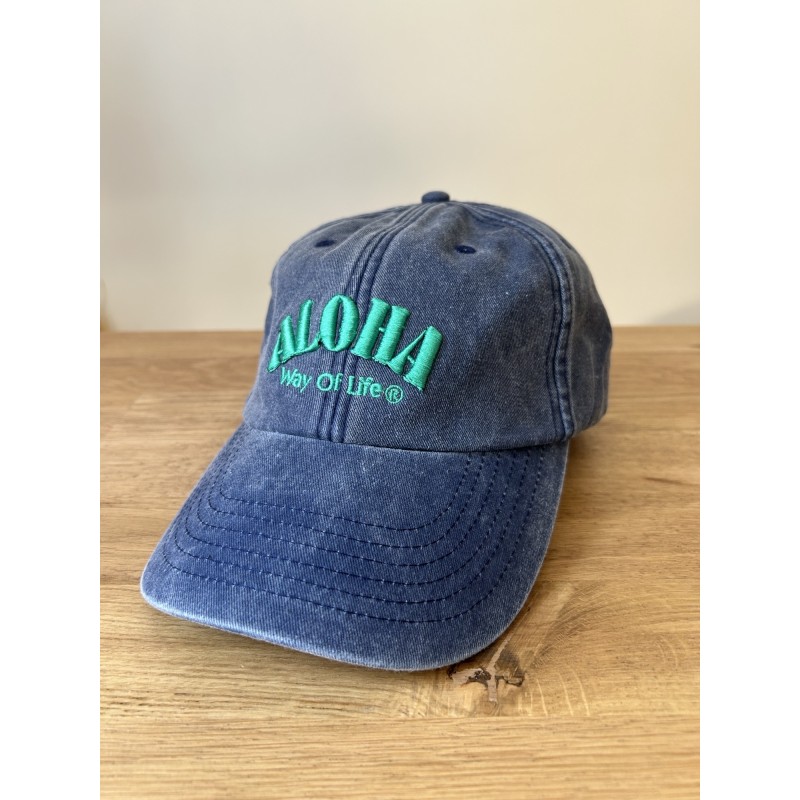 CASQUETTE VINTAGE BLEU JEAN DELAVE BRODE ALOHA WAY OF LIFE