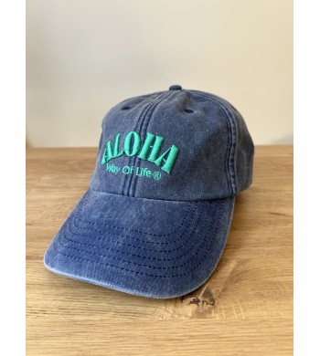 CASQUETTE VINTAGE BLEU JEAN DELAVE BRODE ALOHA WAY OF LIFE