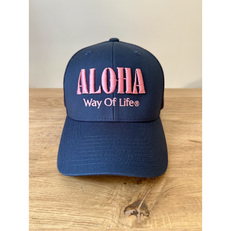 CASQUETTE TRUCKER BLEU + ROSE BRODEE ALOHA WAY OF LIFE