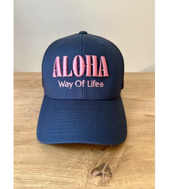 CASQUETTE TRUCKER BLEU + ROSE BRODEE ALOHA WAY OF LIFE