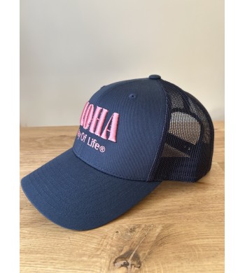 Casquette Trucker Bleu Marine Brodée Rose Aloha Way of Life®