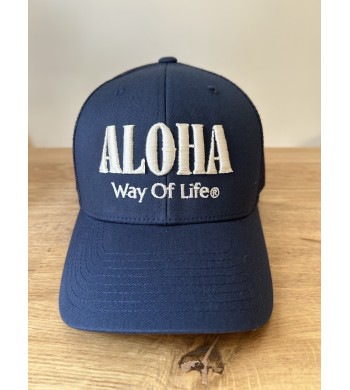 CASQUETTE TRUCKER BRODEE ALOHA WAY OF LIFE BLEU + IVOIRE
