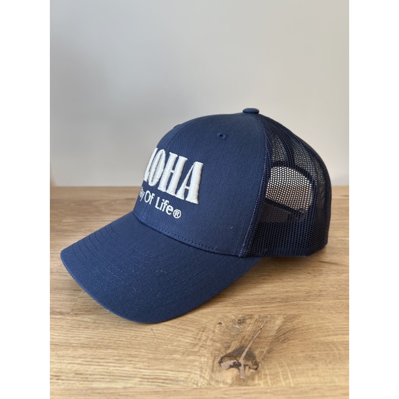 Casquette Trucker Bleu marine brodée Ivoire, Aloha Way of Life ®