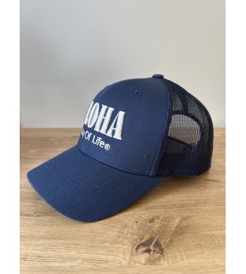 Casquette Trucker Bleu marine brodée Ivoire, Aloha Way of Life ®
