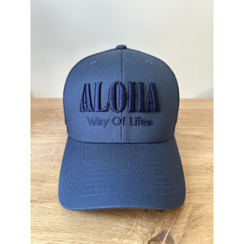 CASQUETTE TRUCKER BRODE TON SUR TON BLEU MARINE ALOHA WAY OF LIFE