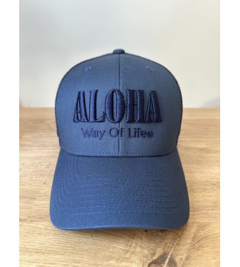 CASQUETTE TRUCKER BRODE TON SUR TON BLEU MARINE ALOHA WAY OF LIFE