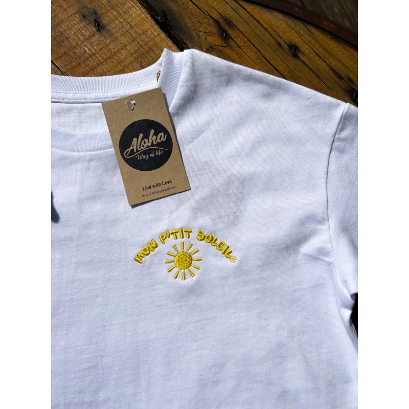 T-Shirt enfant Mon P'Tit Soleil blanc 100% coton Bio, / Aloha Way of life ®