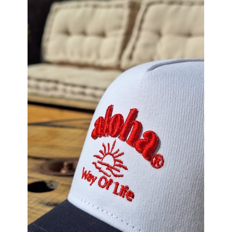 Casquette filet américaine Junior - Bleu marine Blanc, Broderie Aloha Way of Life ®
