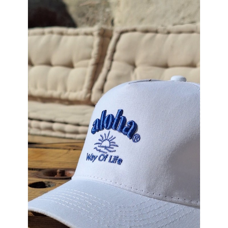 casquette filet junior aloha way of life blanche brodée