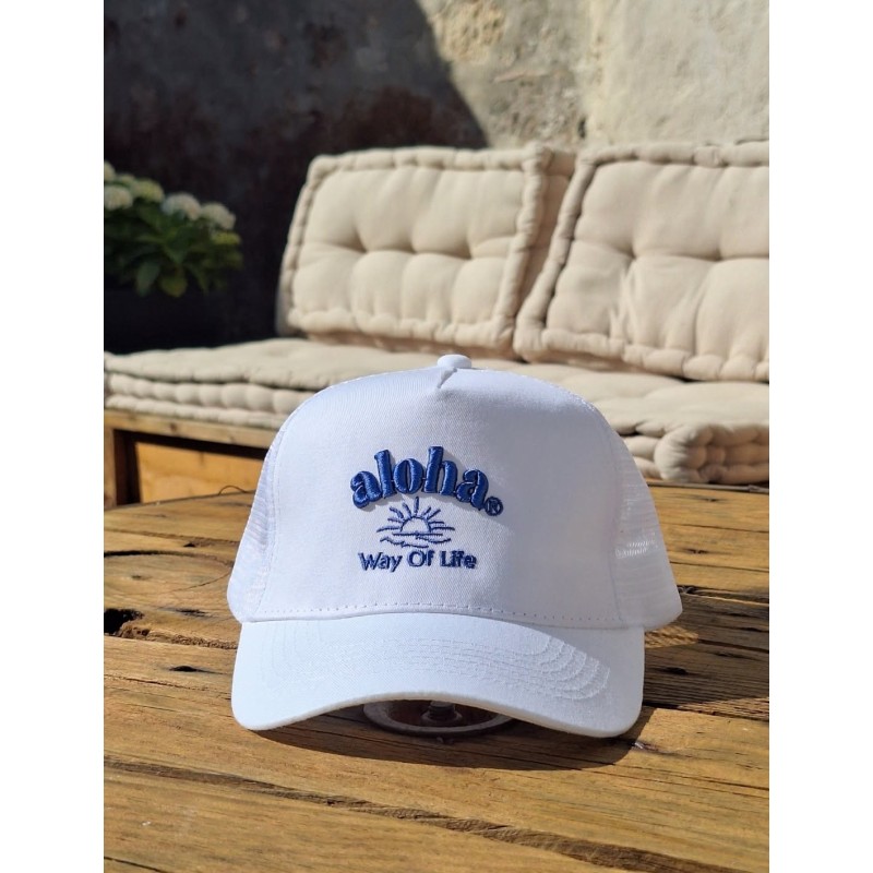 Casquette filet américaine Junior - Blanche, Broderie Aloha Way of Life ®