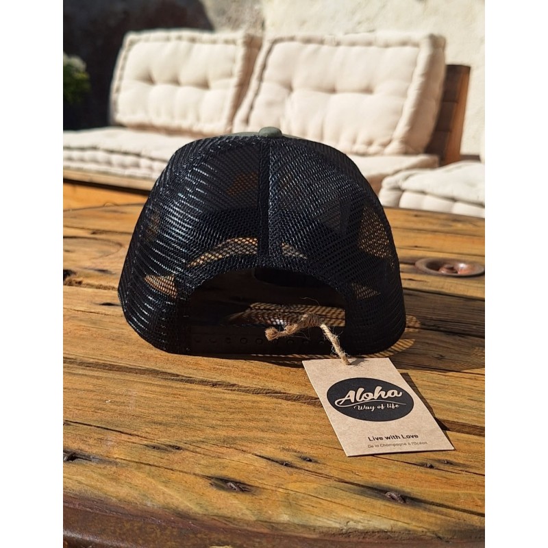 Casquette filet américaine Junior - Kaki / noir, Broderie Aloha Way of Life ®