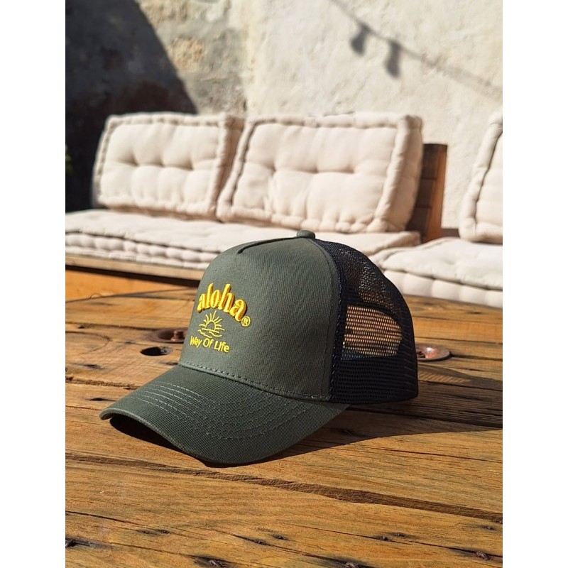 Casquette filet américaine Junior - Kaki / noir, Broderie Aloha Way of Life ®