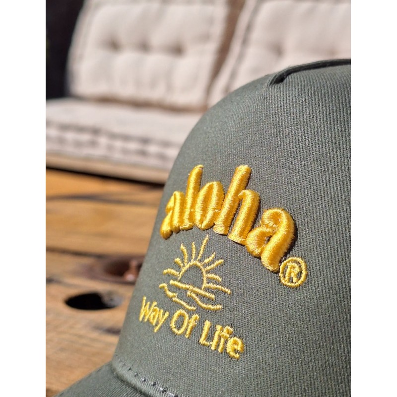 casquette filet américaine aloha way of life kaki + noir brodée
